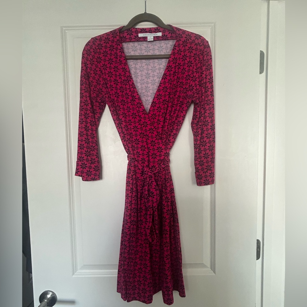 DVF pink patterned wrap dress